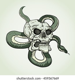 Skull and snake tattoo. Vector illustration