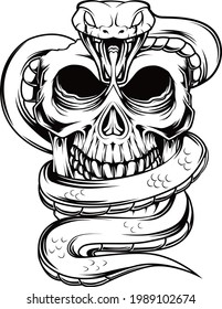 dibujo de la mano vectorial de la serpiente craneal