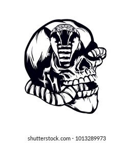 Skull and snake vector print.