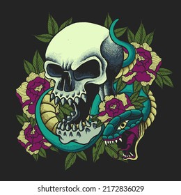 skull snake vector print illustration