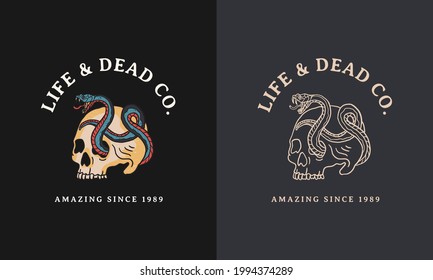 Skull and Snake Vintage Handdrawn Logo