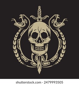 Skull snakes illustration vintage style