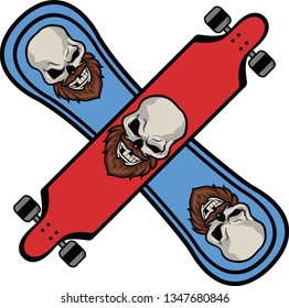 skull, snowboard and longboard