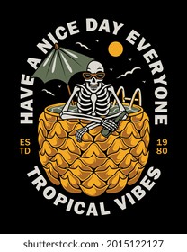 skull soaking in pineapple cocktail. For t-shirts, stickers and other similar products.