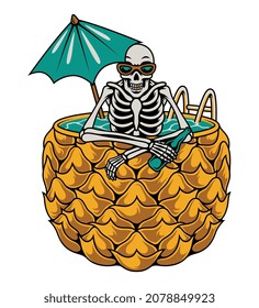 skull soaking in pineapple cocktail. For t-shirts, stickers and other similar products.