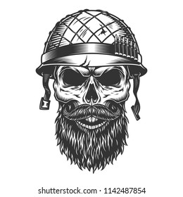 Skull in the soldier helmet. Vector illustration