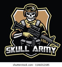 Skull Soldier Mascot Hold The Assault Riffle