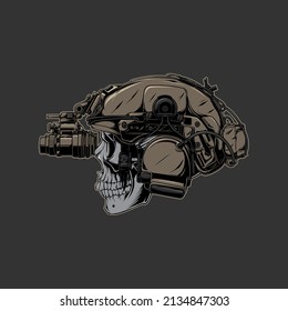 skull soldier   nvg helmet in the gray dark beground