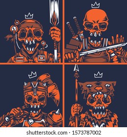 Skull soldier with variety armor in vector