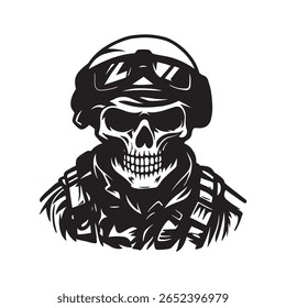 Skull Soldier Vector, Tactical Skull with Helmet, Army Skeleton Head, Military Skull Illustration