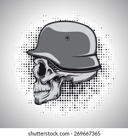 Skull in a soldier's helmet.