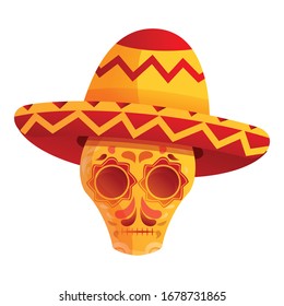 Skull with sombrero icon. Cartoon of skull with sombrero vector icon for web design isolated on white background