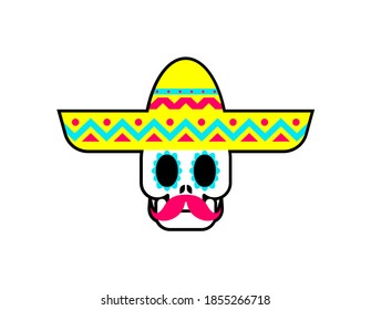 Skull in sombrero isolated. day of dead in mexico.
