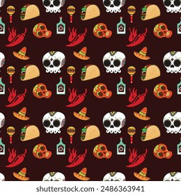 Skull And Sombrero Seamless Vector Pattern Design