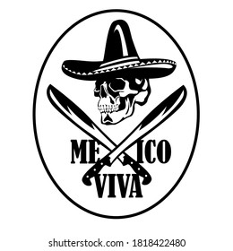 skull in sombrero  viva mexico ,vector illustration,flat style