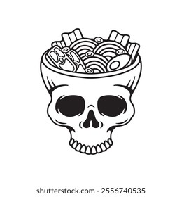 Skull soup ramen on a white background 