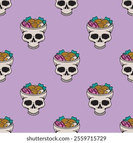 Skull soup ramen seamless pattern