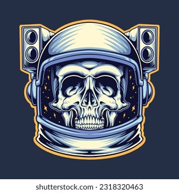 skull space astronaut head mascot illustration for tshirt design, logo, or stickers.