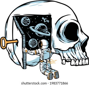 Skull space with astronaut illustration t-shirt design