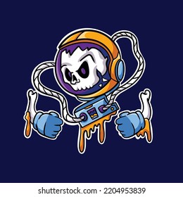 Skull Space Galaxy Cartoon Illustration