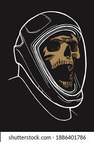 Skull in the space suit for flight to the mars. Death on mars concept. Isolated space illustration.