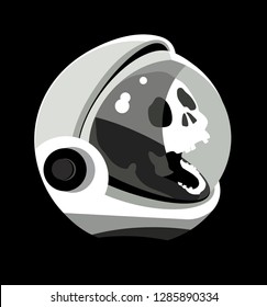 Skull in spacesuit, cosmonaut helmet, cosmonaut head, dead astronaut in outer space, vector, symbol, icon, logo, space travel, graphic vector illustration