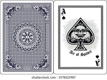 skull with spades, playing card 