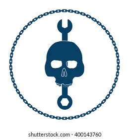 Skull and spanner in a chain ring isolated on a white background. Vector illustration EPS 10