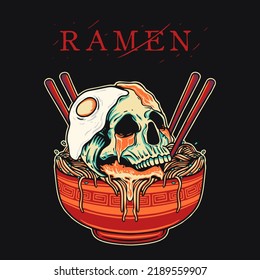 Skull Spicy Ramen Retro Vector Illustration