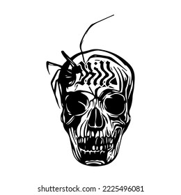 skull and spider illustration vector