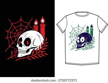 Skull spider web gothic horror illustration t-shirt design