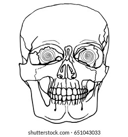Skull with a spiral on an isolated background.Hand drawn
