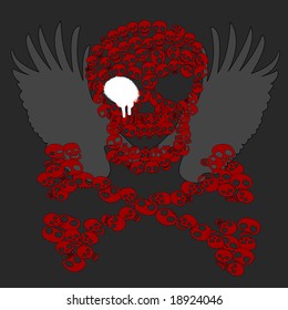 skull with splash, wings and crazy smile