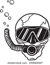Skull of a sports diver with automatics and goggles