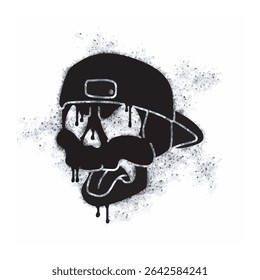 Icono del aerosol del cráneo aislado en el fondo blanco. Icono del graffiti del cráneo rociado en negro sobre fondo blanco. Ilustración vectorial.
