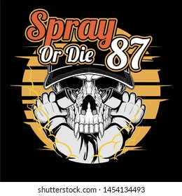 skull spray paint .vector hand drawing,Shirt designs, biker, disk jockey, gentleman, barber and many others.isolated and easy to edit. Vector Illustration - Vector