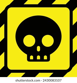 skull square yellow line black stripe caution tapes danger warning ribbons. construction sites, banner traffic sign symbol logo design for web mobile isolated white background illustration.