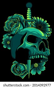 Skull Stabbed By The Dagger Vector Illustration