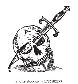 A Skull Stabbed with a Dagger Illustration