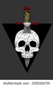 Skull with stabbing knife vector illustration