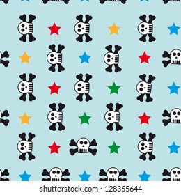 skull and star seamless pattern on a beige background