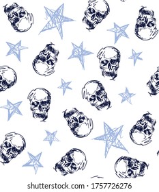 SKULL AND STARS DOODLED PATTERN