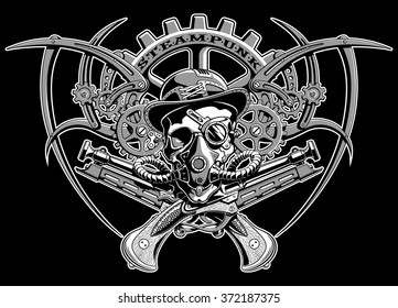 calavera de vapor en un sombrero con ilustración vectorial de lentes