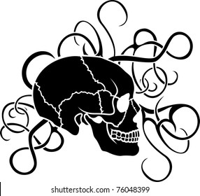Skull stencil tattoo with ornate elements