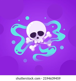 Skull With Stinky Clouds  , Toxic Trail Vapor Cute Steam Chemicals Smoke, Skull Vector Illustration