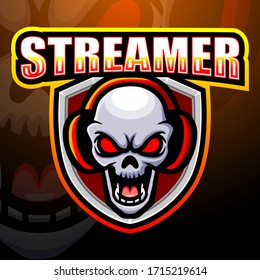 Skull streamer mascot esport logo design