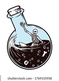 skull stuck and bottle vector illustration