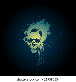 The skull - a stylish abstract, unusual colors, sprinkled paint. Good use for t-shirts, shirts, bags, covers ... Painted hands, use of materials - ink, brush and paper.