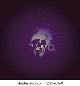 The skull - a stylish abstract, unusual colors, sprinkled paint. Good use for t-shirts, shirts, bags, covers ... Painted hands, use of materials - ink, brush and paper.