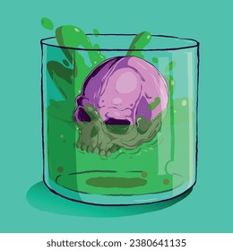 skull submerged in acidic fluid vector illustration